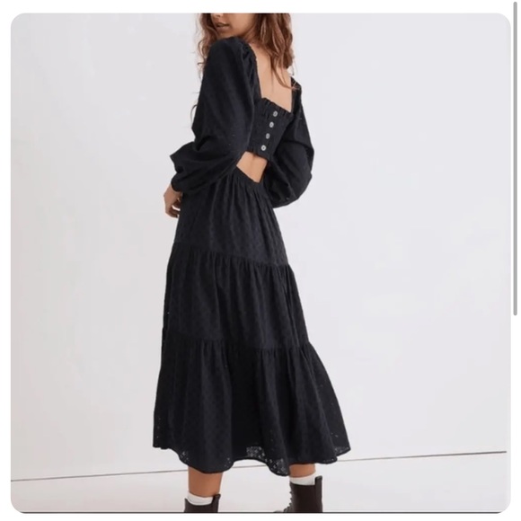 Madewell Dresses & Skirts - Madewell Lucie Cutout Back Midi Dress XXL Puff Sleeve Blue Boho Cottage Peasant